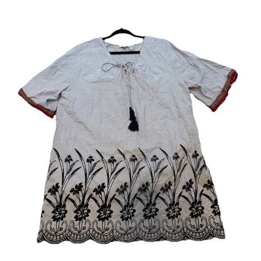 Skies Are Blue Dress‎ Size 1X Embroidered Shift Boho Floral Lined Travel Coastal
